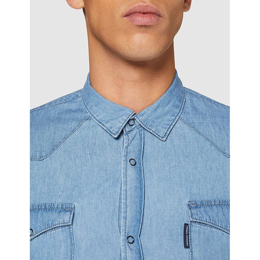 Moška Majica z Dolgimi Rokavi Armani Exchange Modra (Velikost M) (Prenovljeni izdelki A+)